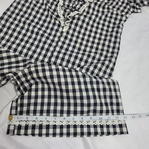 VINTAGE‎ 60s romper black and white check plaid ruffled shorts S